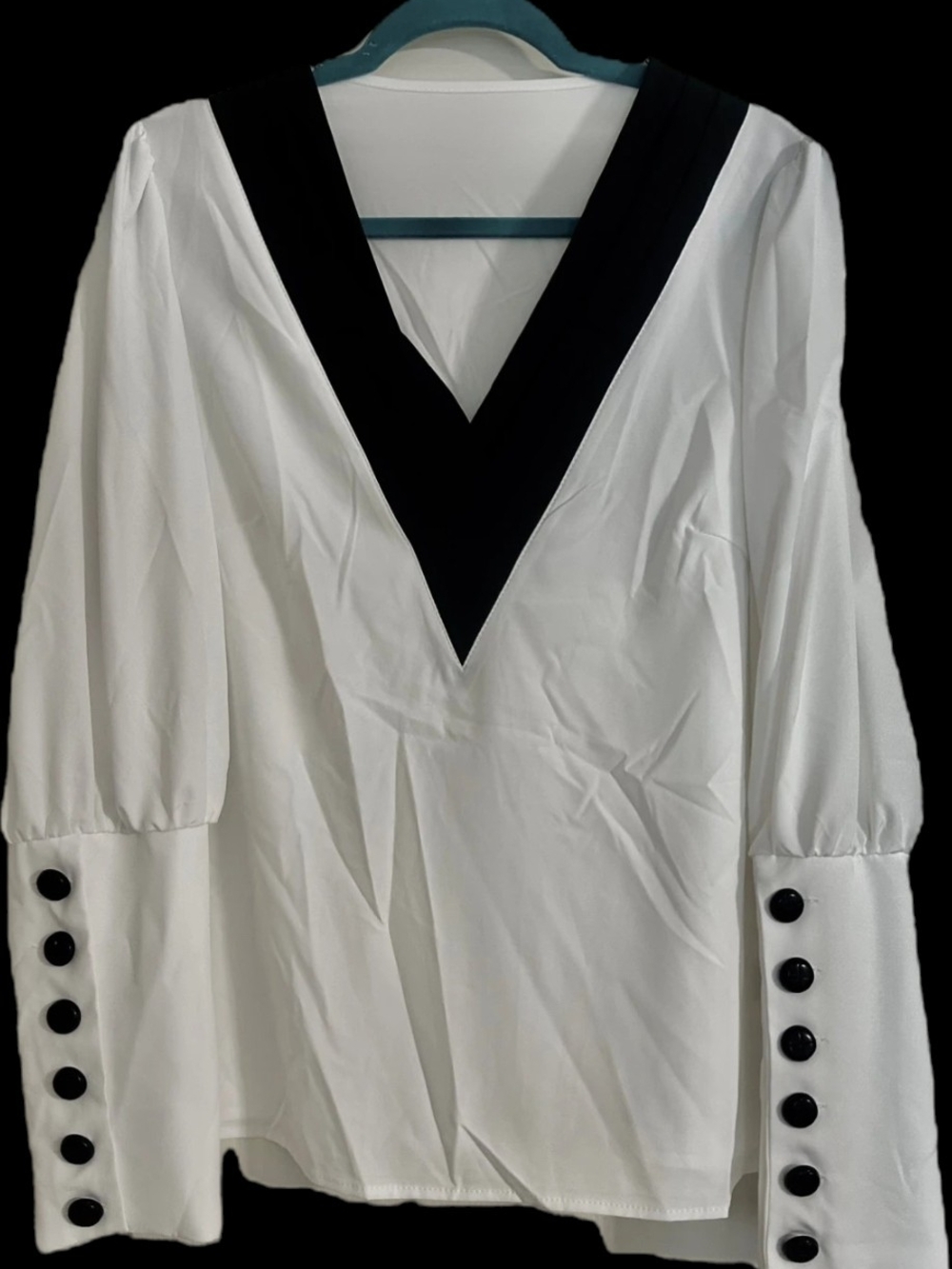 ASOS White Blouse with Black V-Neck Trim